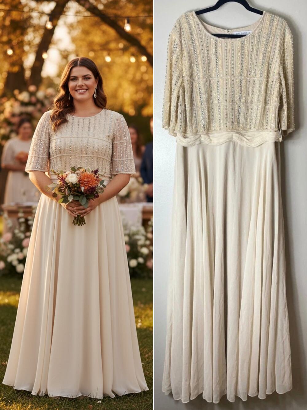 NWT MacDuggal Mother Of The Bride Gown Sequin Beaded Pearl Dress Evening Formal